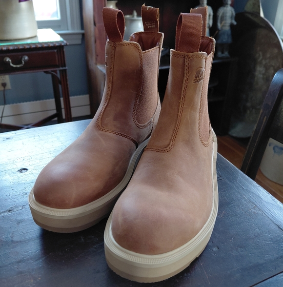 Sorel brown & tan leather Hi Rise Chelsea ankle boots Womens 5.5 - Picture 9 of 9
